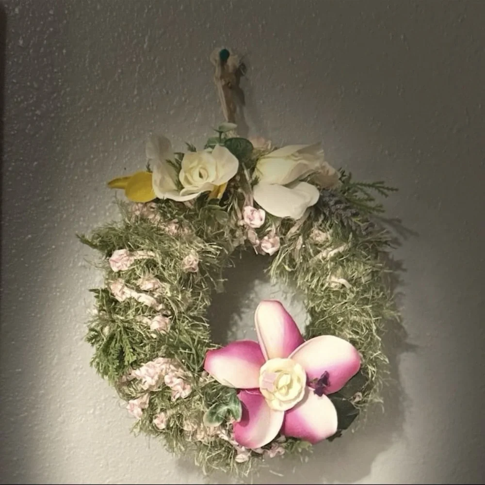 808 beads Floral Wreath with Pink and Cream Flowers